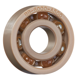 Rodamiento radial xiros®, xirodur A500, bolas de vidrio, jaula de poliéter éter cetona (PEEK): ligeros y no metálicos