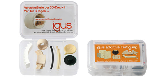 Caja de muestras del proveedor de servicios de impresión 3D para piezas resistentes al desgaste fabricadas con iglidur