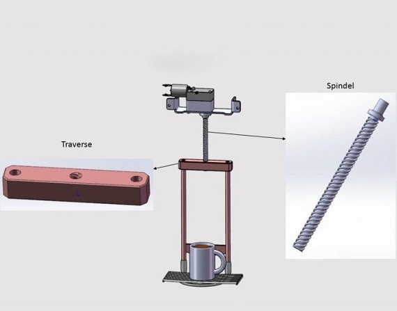 Husillo y soporte final del eje cilíndrico impresos en 3D para una máquina de café completamente automática