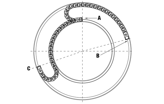 Dibujo de un ejemplo de sistema de doble radio de curvatura